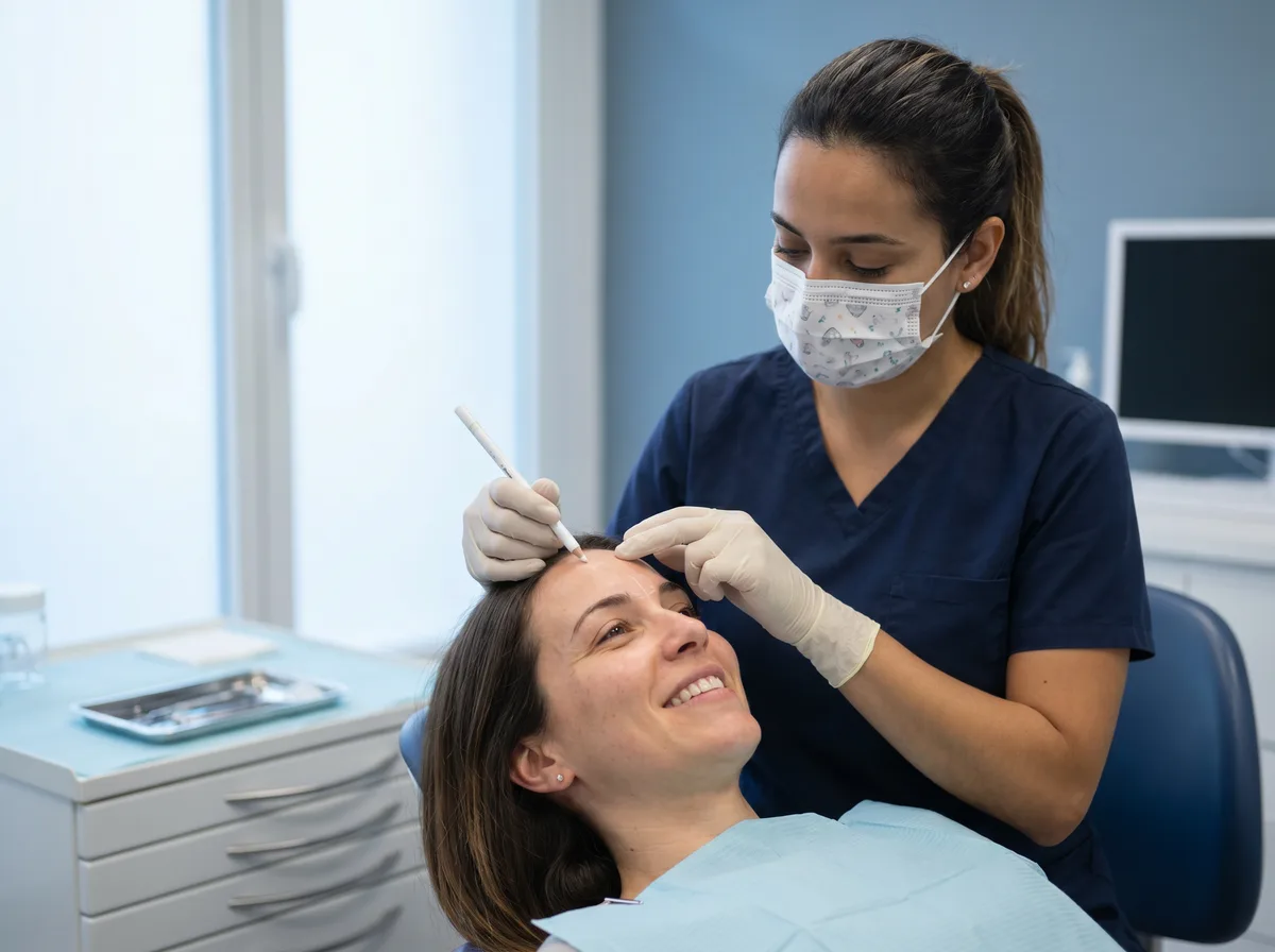 Procedimento de aplicação de botox sendo realizado por dentista especialista